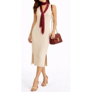 Massimo Dutti ITALIAN YARN Designer Cream lightweight Knit‎ Maxi Dress Luxury M